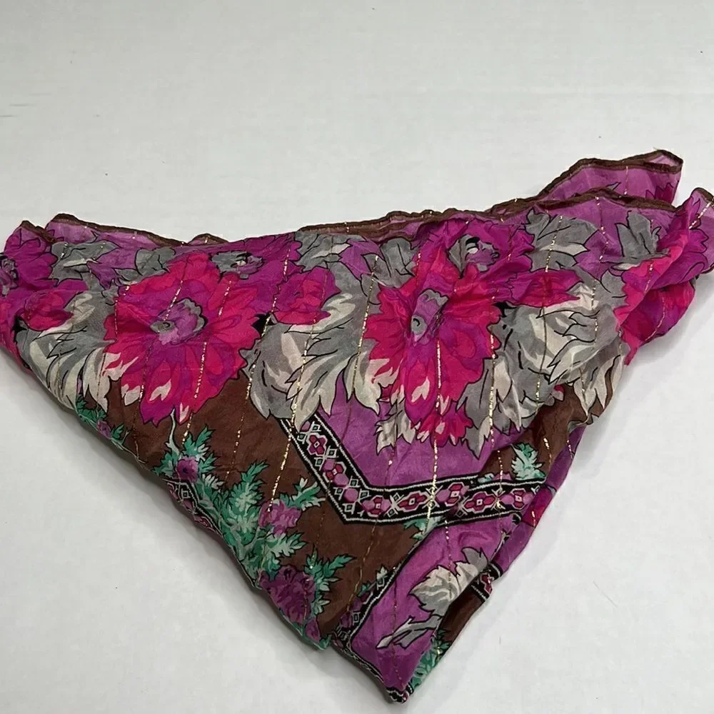 Oscar De la Renta brown and purple silk scarf with metallic details